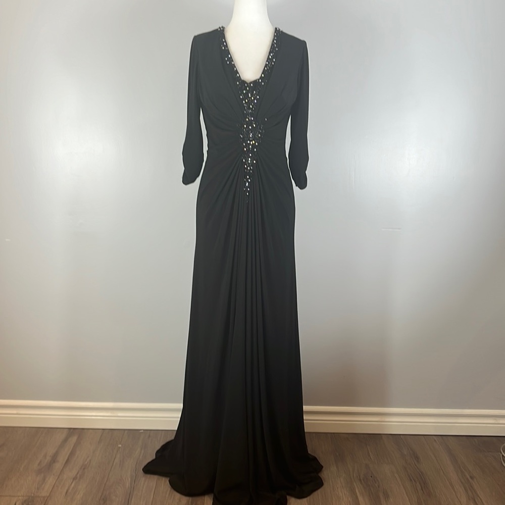 Cameron Blake for mon Cherie Long Black Gown with Ling Sleeve Dress